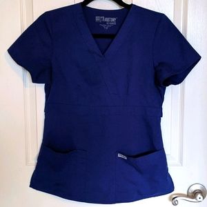 Grey's Anatomy Mock Wrap Royal Blue Scrub Top